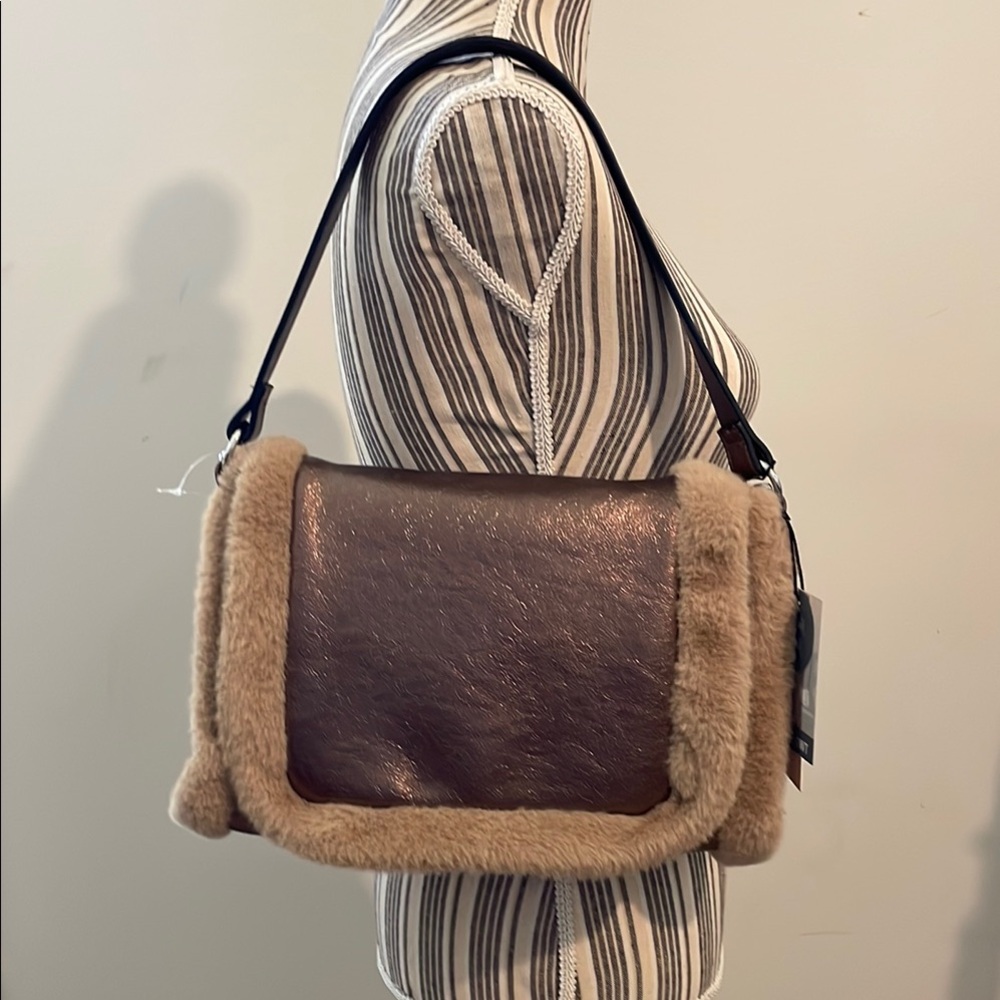 BCBG Brown and Tan Shoulder Bag with removable crossbody strap